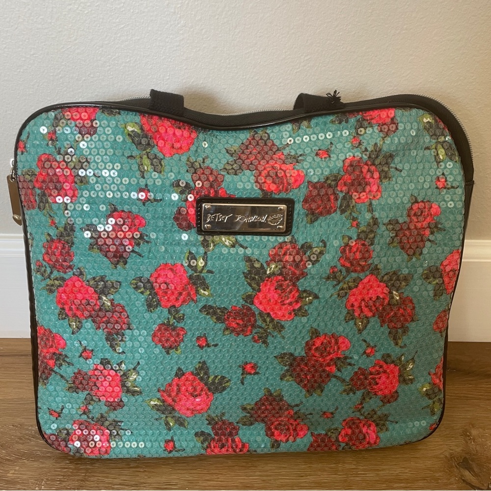 Betsey Johnson Floral Sequin Laptop Bag - Red and Green